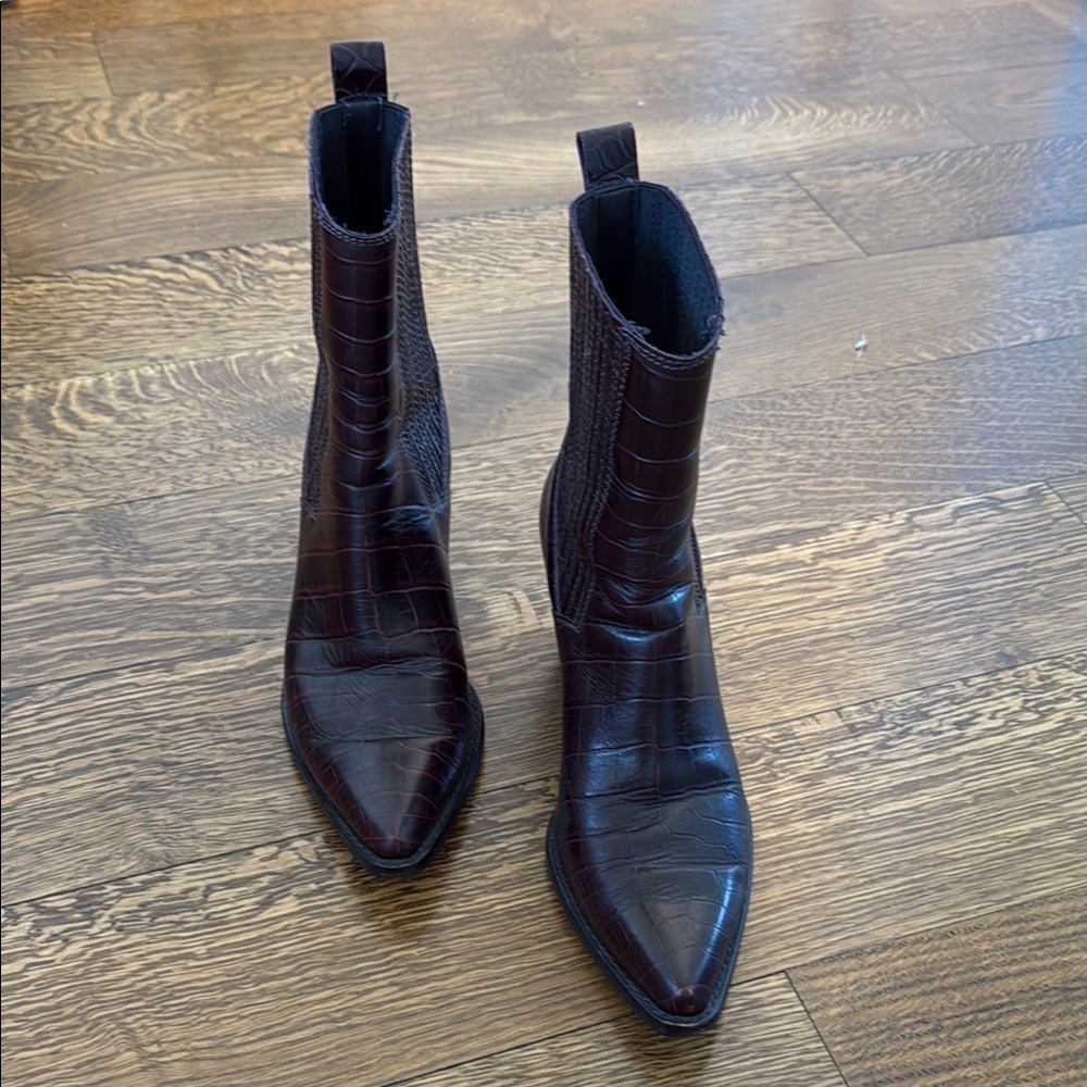 ZARA burgundy Croc-Embossed Women's Boots